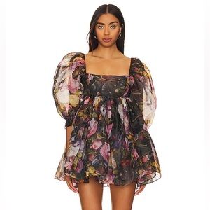 Selkie Fête de Fleur Silk Puff Mini Dress NWT S Dark Floral Whimsigoth